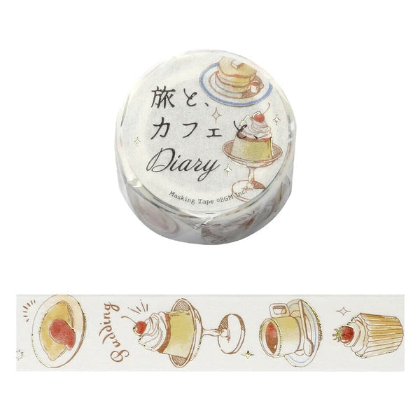 Decorative tape with illustrations of desserts and text on a white background