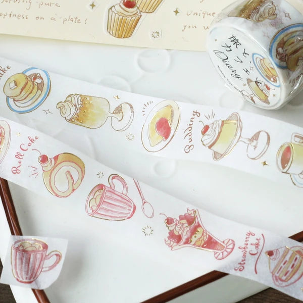 Decorative tape with cake illustrations on a white background