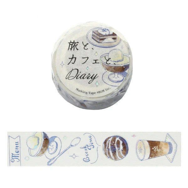 Washi tape with coffee-themed design on a white background