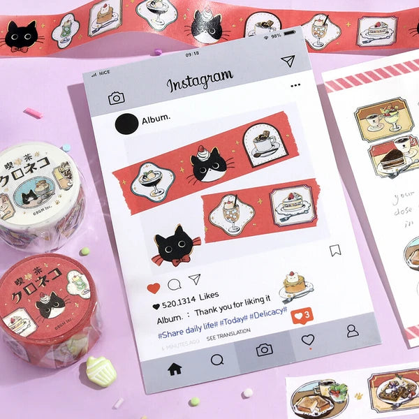 Black Cat Coffee Shop Washi Tape | Café Frame