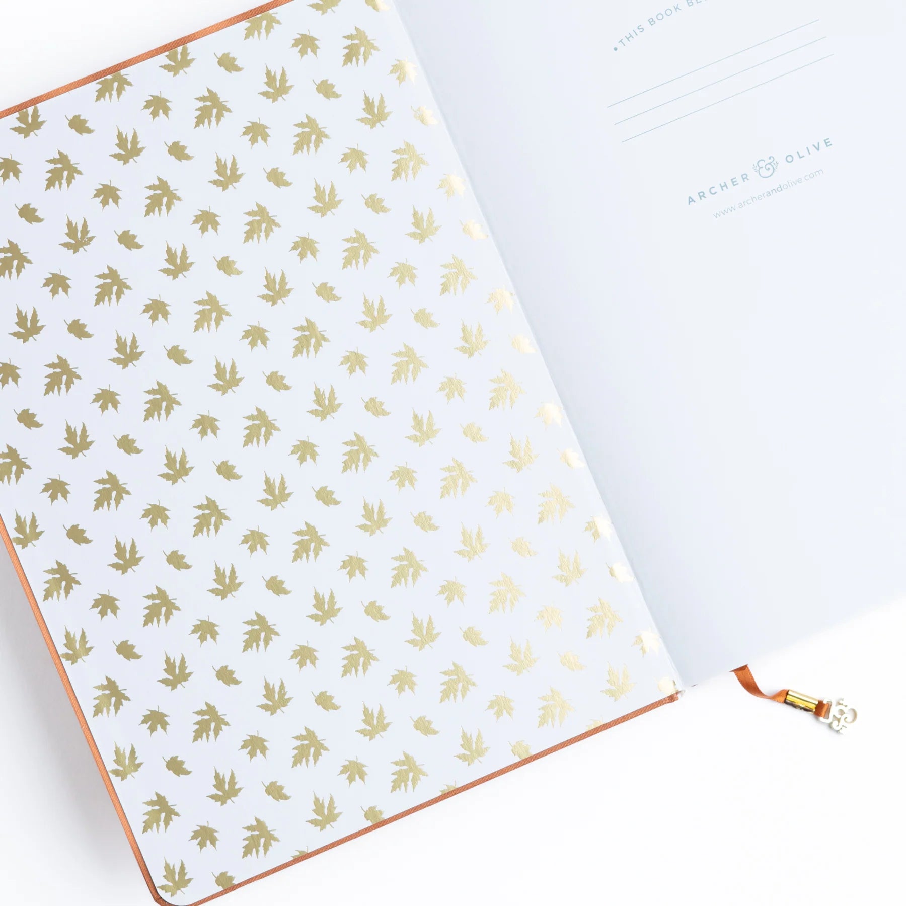 Archer & Olive Swirling Leaves Dotted Notebook first page golden design - Paper Kooka Stationery Australia