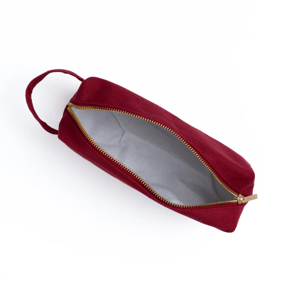 Archer & Olive Maroon Canvas Zipper Pouch open - Paper Kooka Stationery Shop Australia