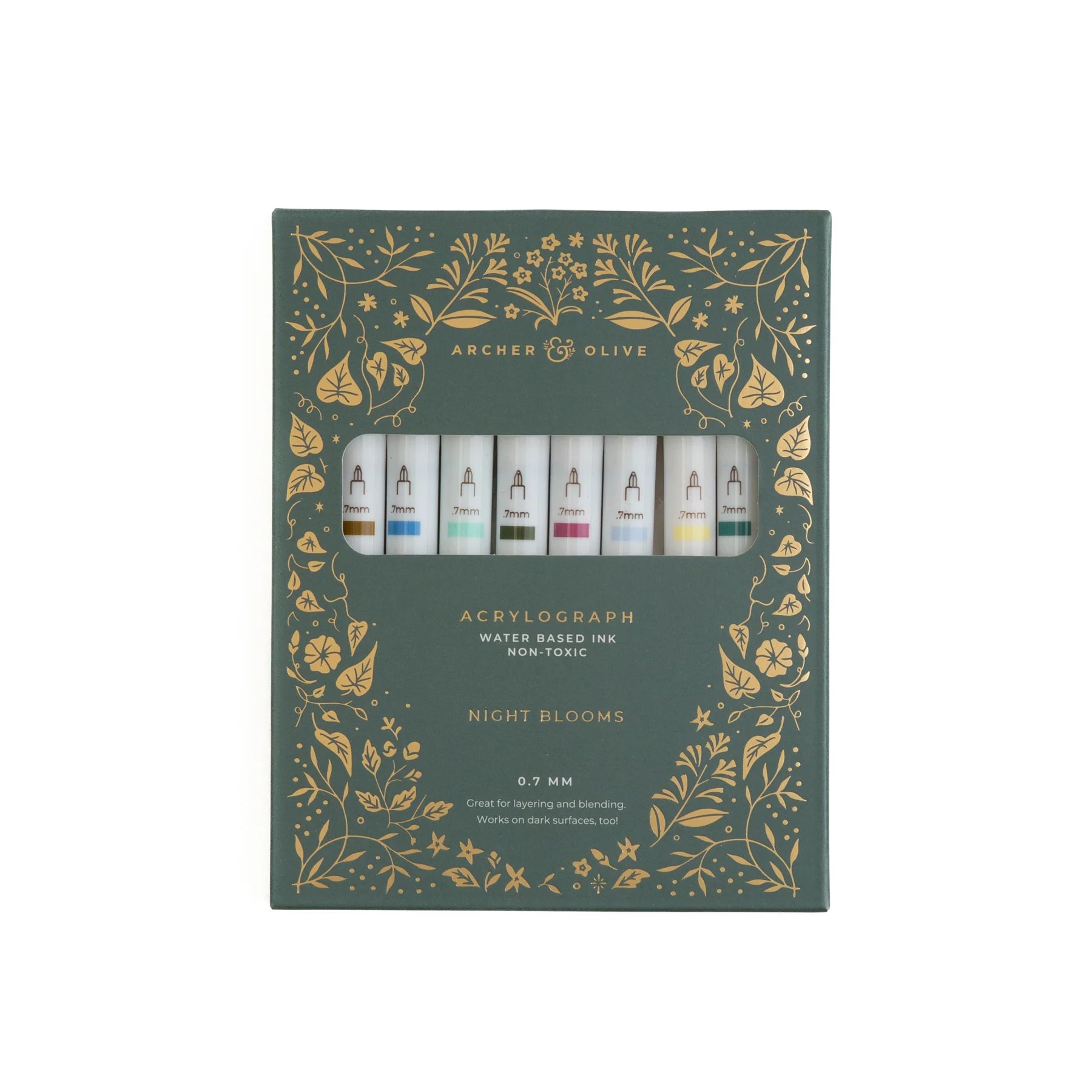 Archer & Olive Night Blooms Acrylograph Pens packaging - Paper Kooka Stationery Shop Australia