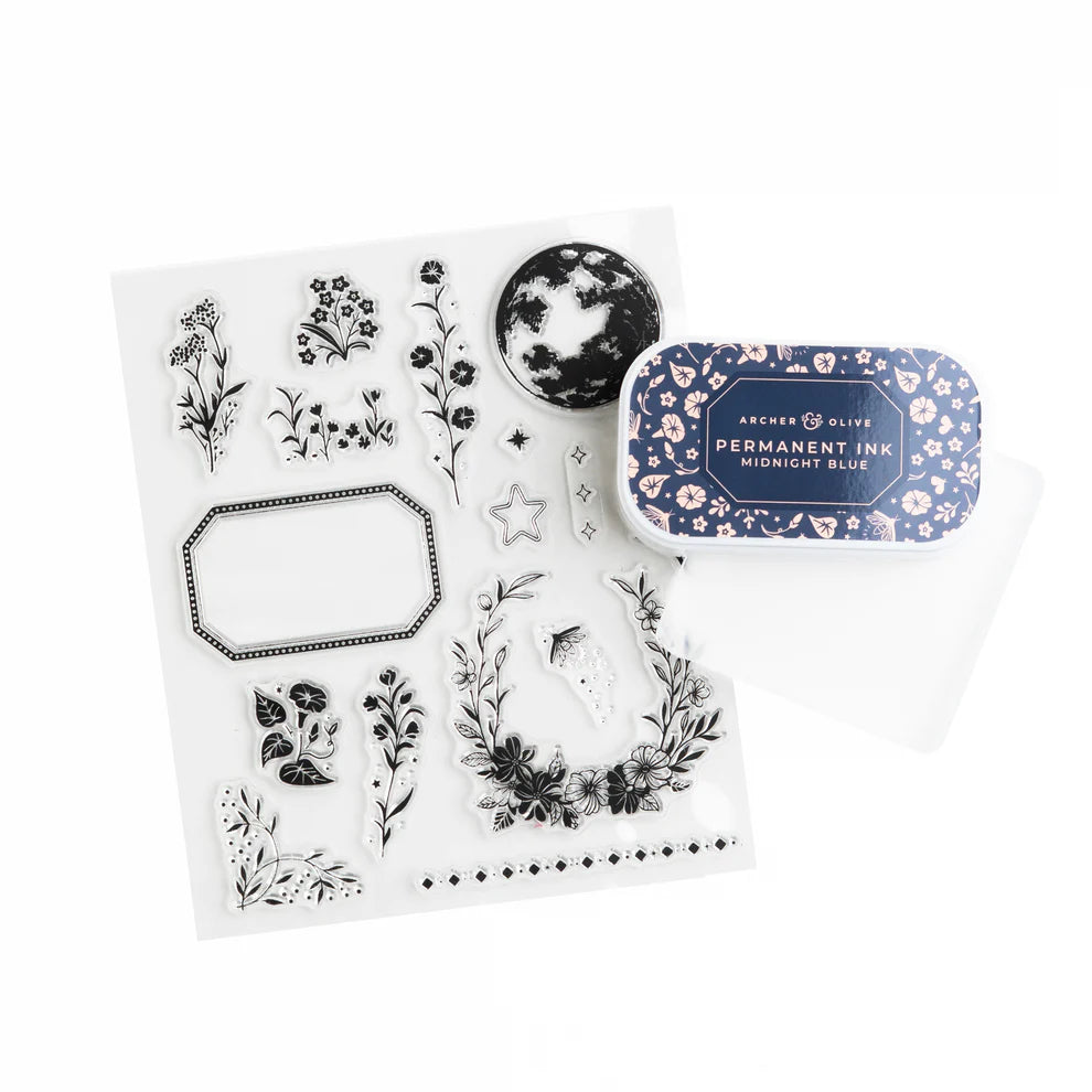 Archer & Olive Night Blooms Stamp Set - Paper Kooka Stationery Shop Australia