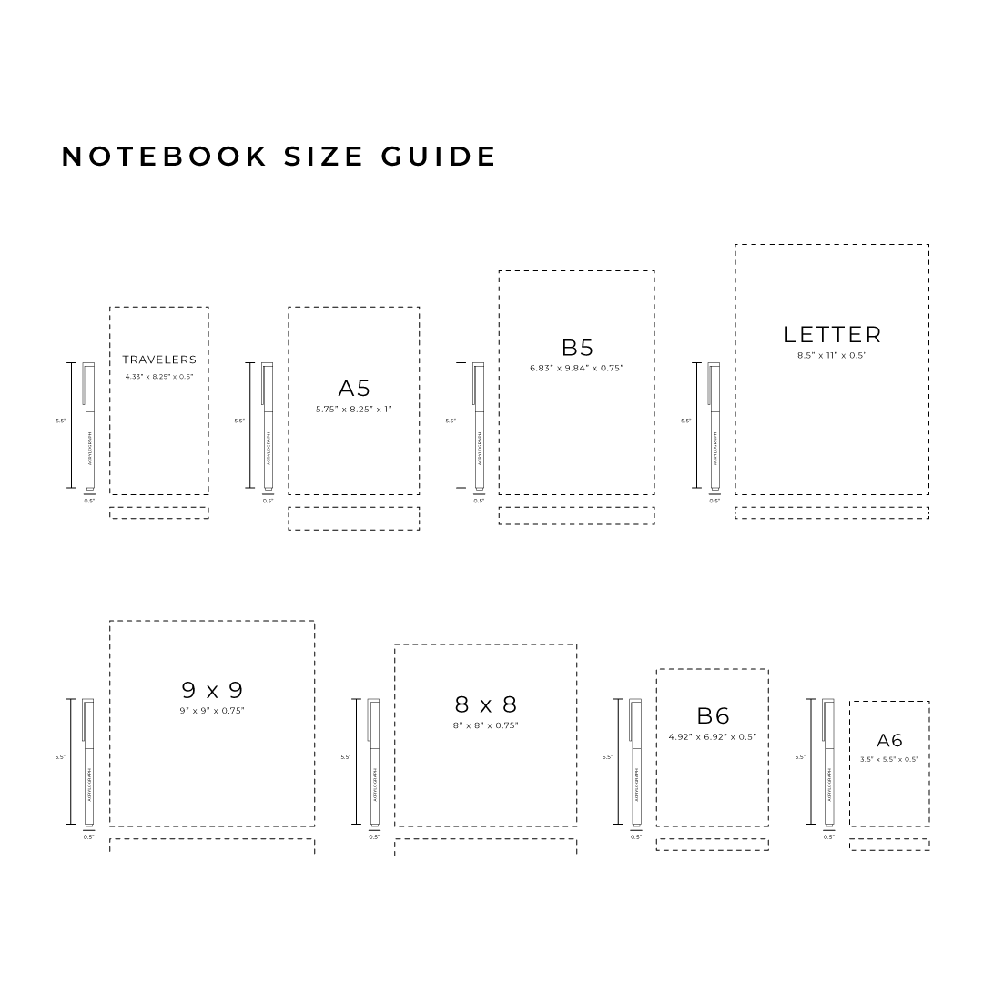 Archer & Olive notebook sizes guide - Paper Kooka Stationery Australia