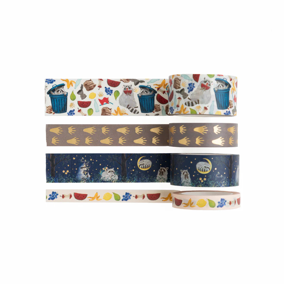 Radiant Raccoon Washi Tape Set by Archer & Olive with 4 tapes - Paper Kooka Stationery Shop Australia
