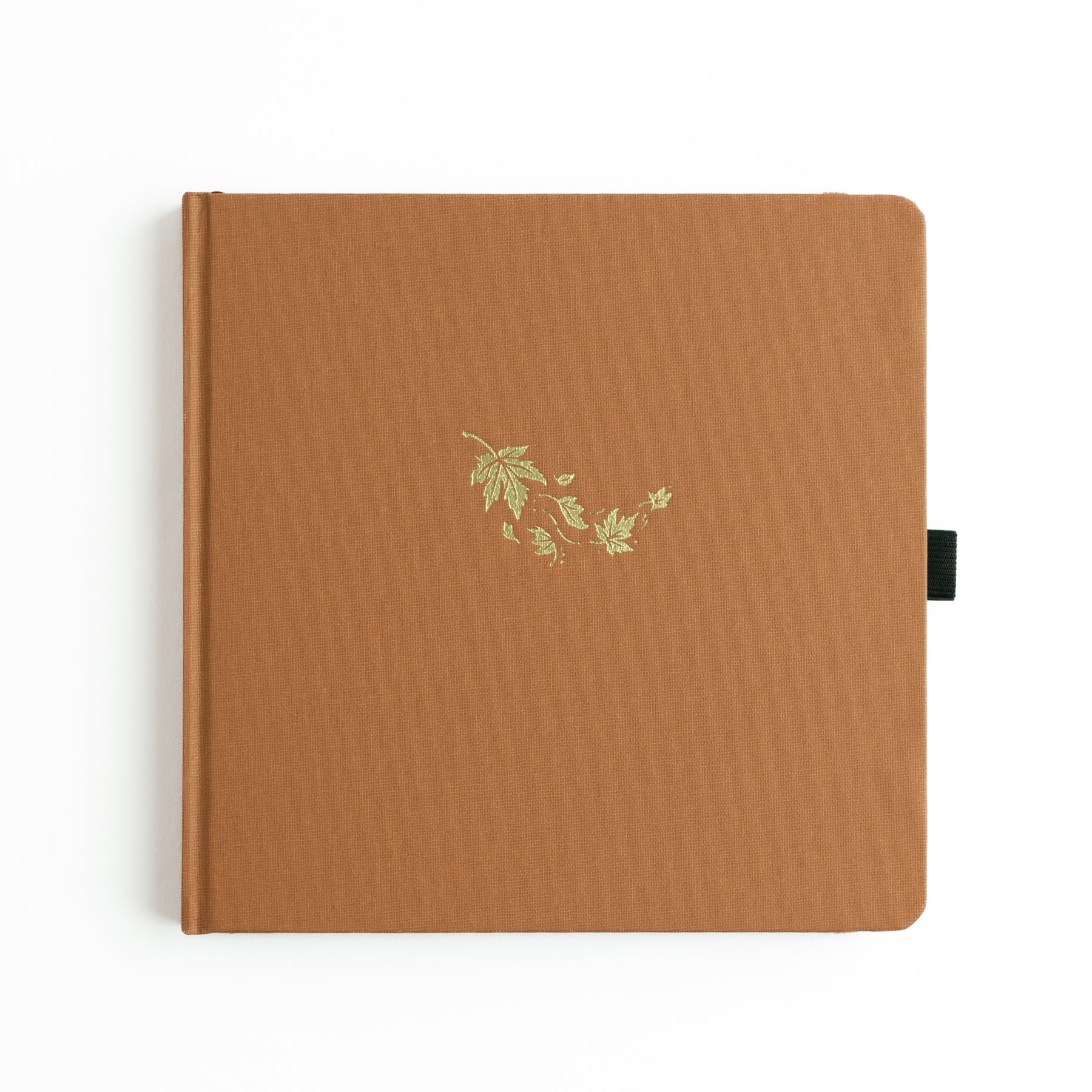 Archer & Olive Swirling Leaves Square 8x8 Dotted Notebook with orange cover with golden foil falling leaves design - Paper Kooka Stationery Australia