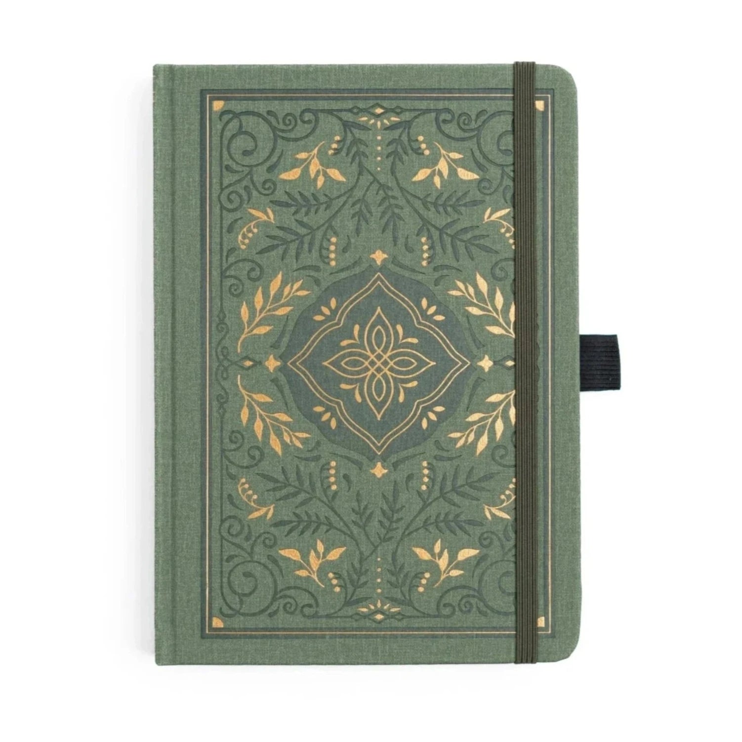 Archer & Olive A5 Storybook Dotted Notebook with green floral cover with gold design - Paper Kooka Stationery Australia