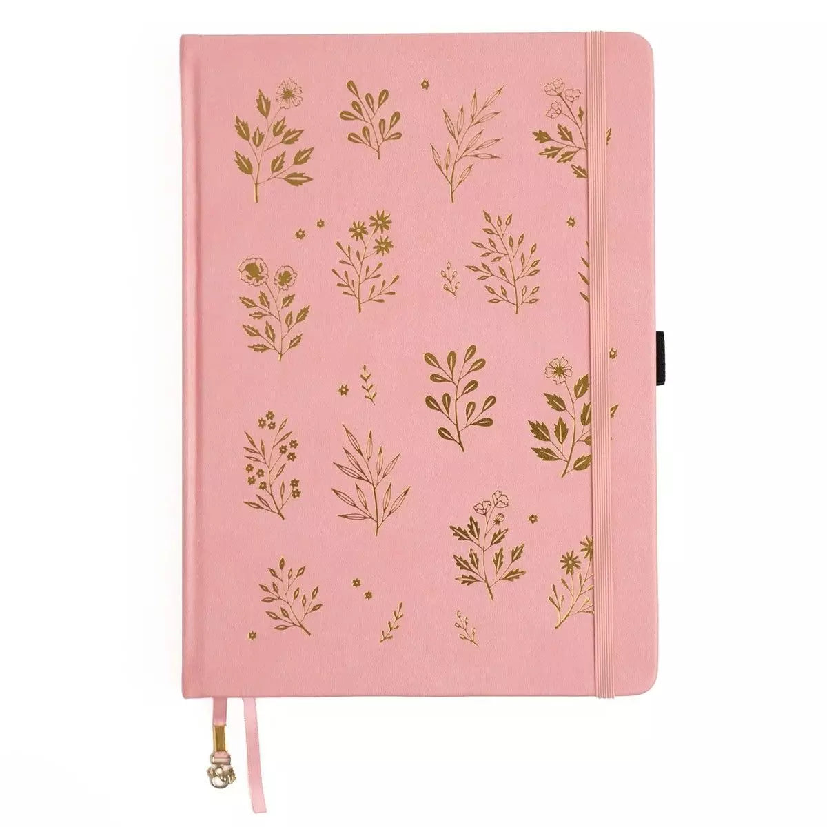 Archer & Olive A5 Vernal Sunset Dotted Notebook with cloth pink cover with gold floral details - Paper Kooka Stationery Australia