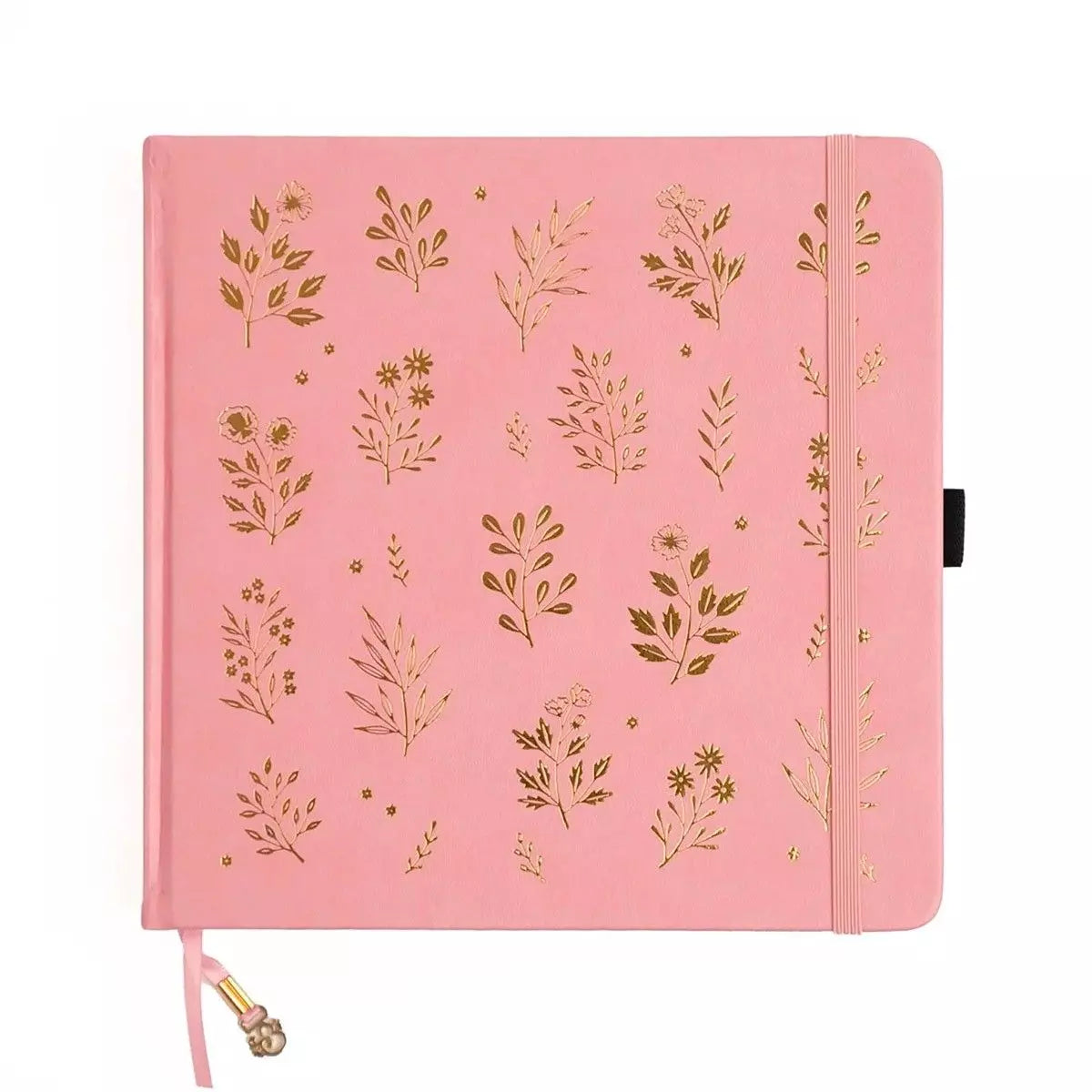 Archer & Olive Square 8x8 Vernal Sunset Dotted Notebook with pink cloth cover and gold floral details - Paper Kooka Stationery Australia