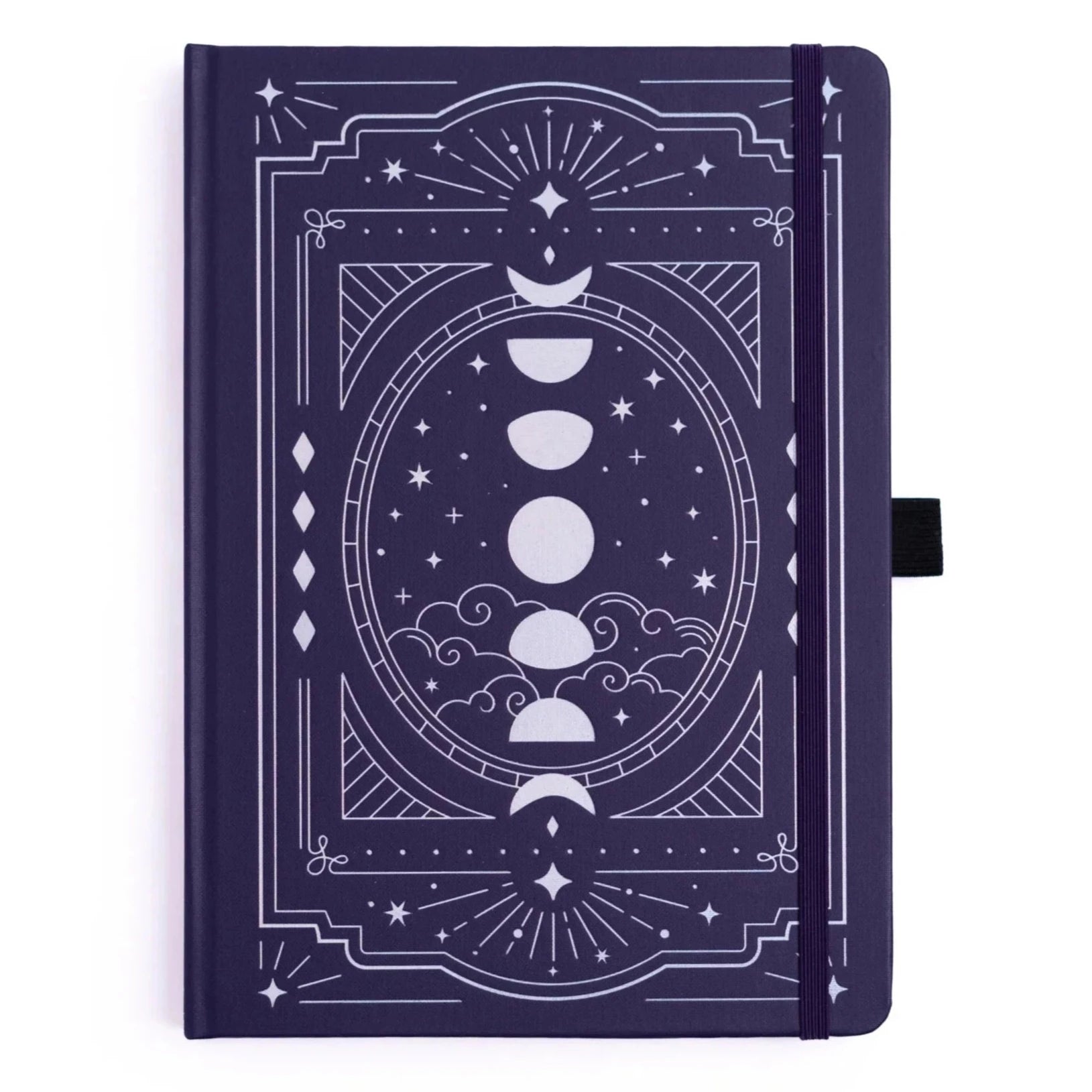 Archer & Olive B5 Wonderstruck Dotted Notebook dark blue cloth cover with silver galaxy-themed designs - Paper Kooka Stationery Australia