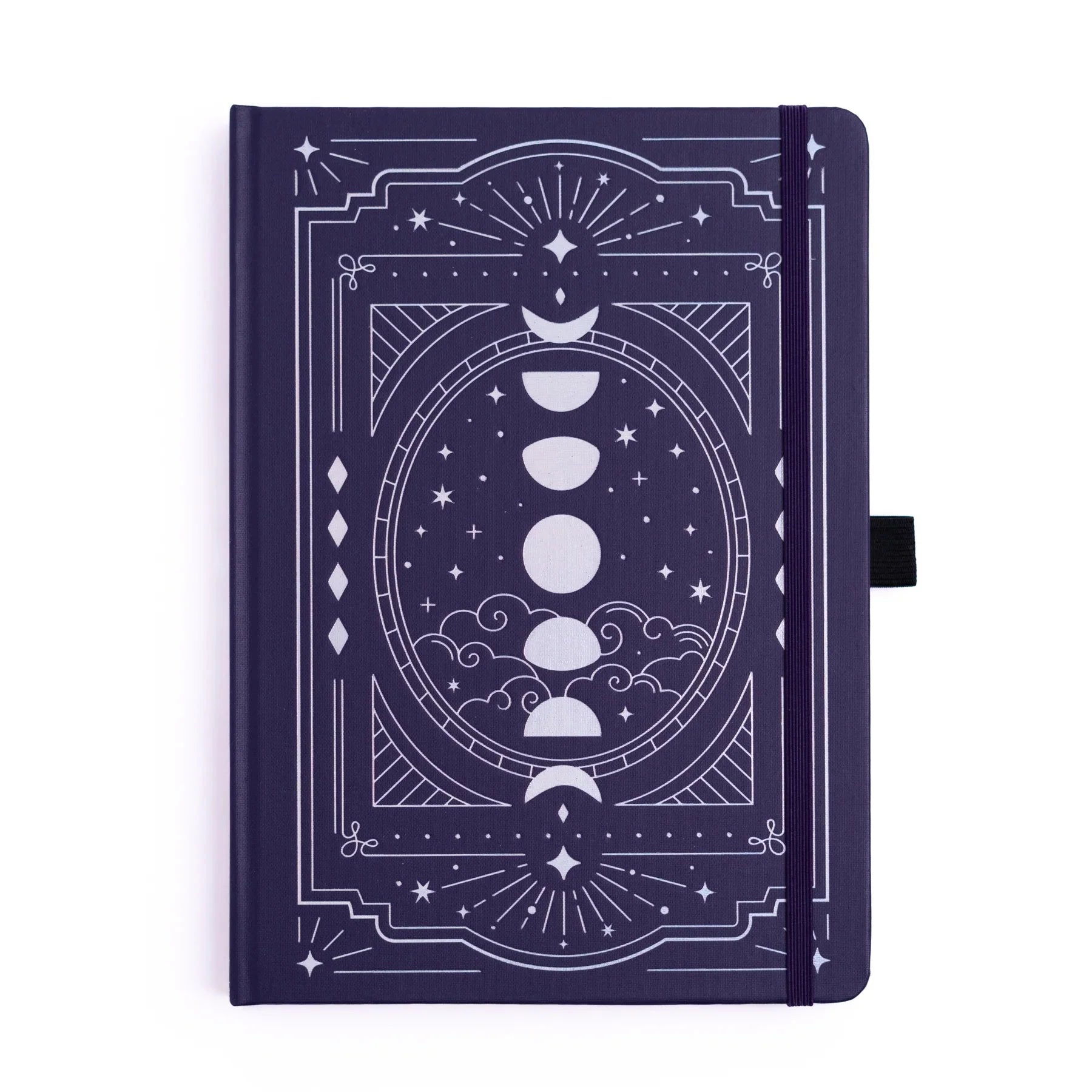 Archer & Olive A5 Wonderstruck Dotted Notebook with dark blue cloth cover with silver galaxy-themed designs - Paper Kooka Stationery Australia