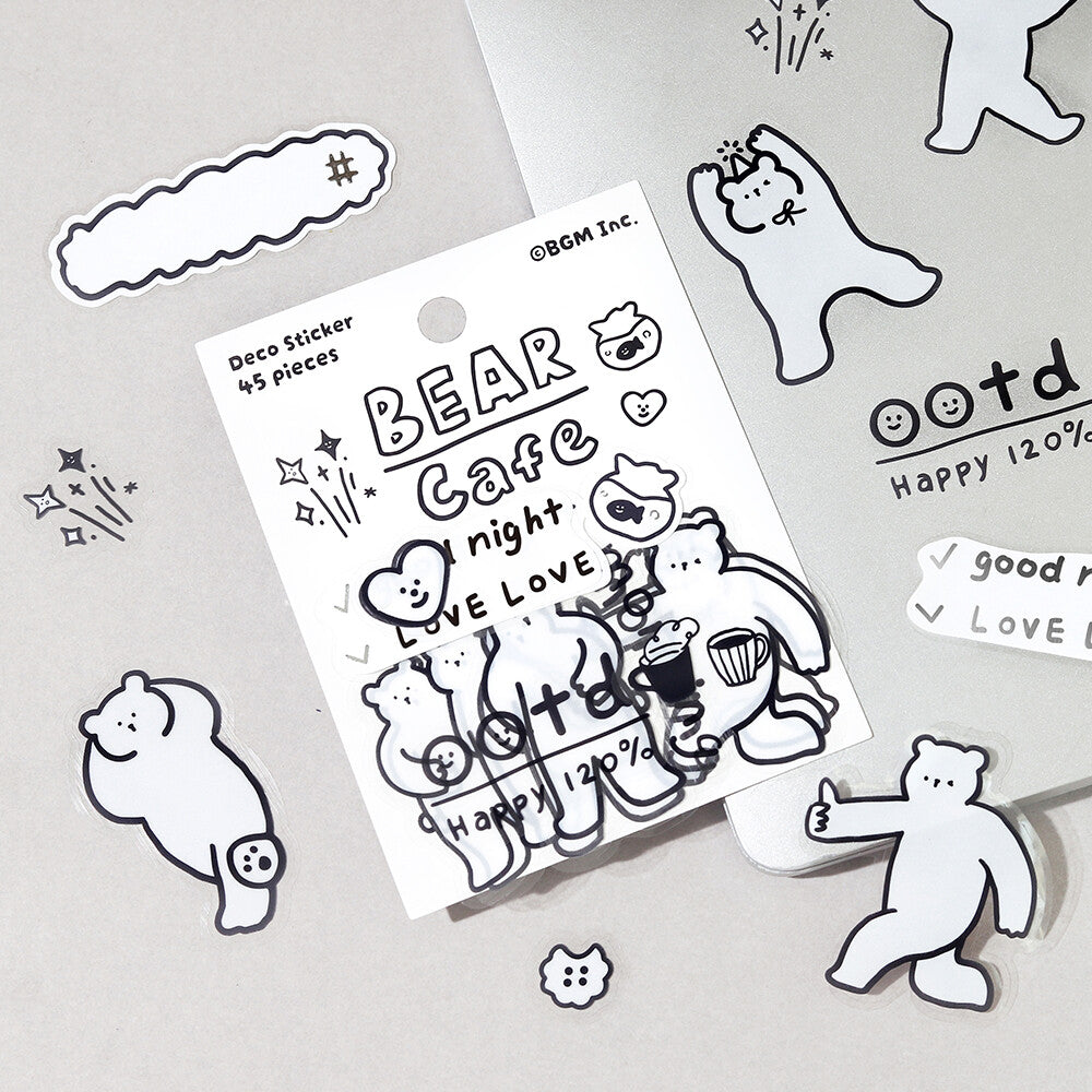 Bear Cafe Yuruku Iko-yo PET & Washi Flake Stickers