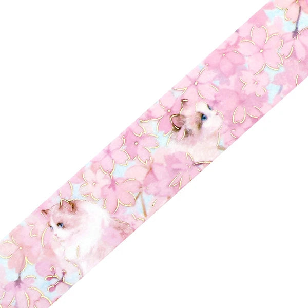 BGM Blossom - Flowers and Cats pink washi tape - Paper Kooka Stationery Australia