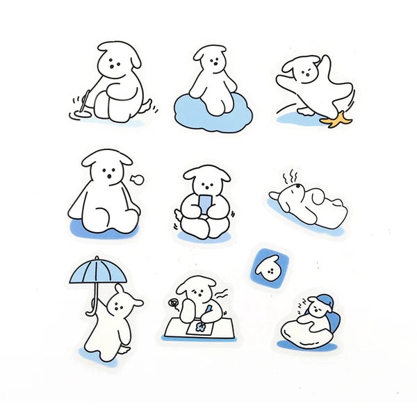 BGM Blue - Petit Puppy PET Clear Stickers 10 designs with blue dogs - Paper Kooka Australia