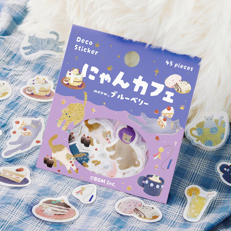 BGM Blueberry Kitten Cafe Flake Stickers for cute journals - Paper Kooka Stationery Shop Australia