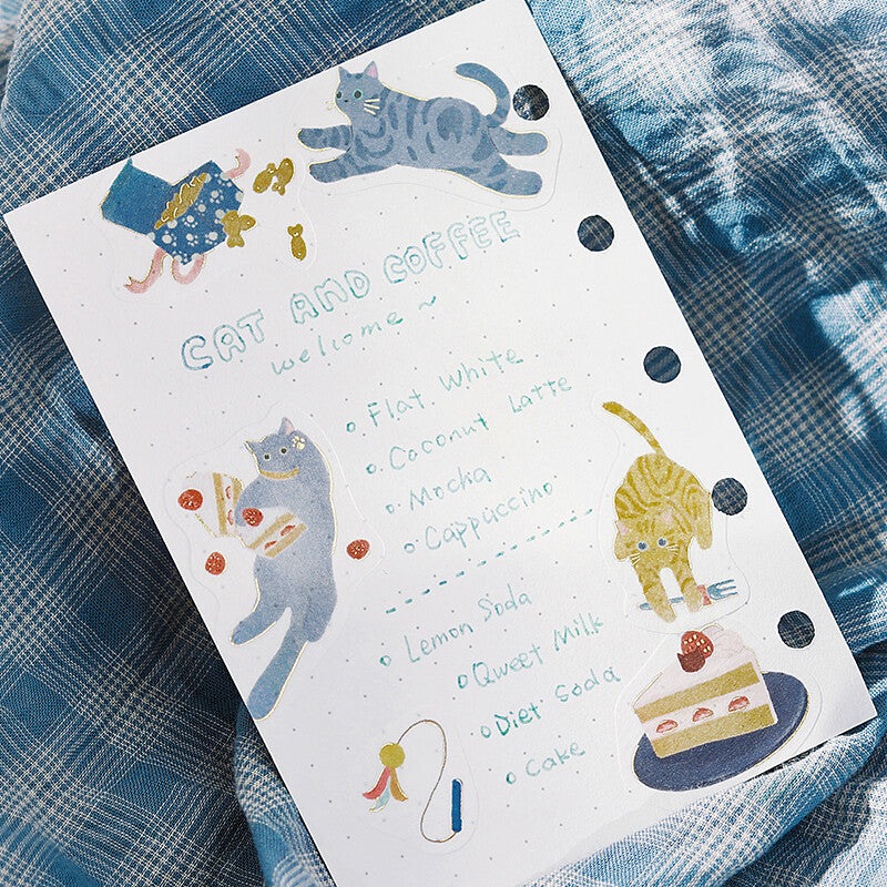 BGM Blueberry Kitten Cafe Flake Stickers with cats for journaling - Paper Kooka Stationery Shop Australia