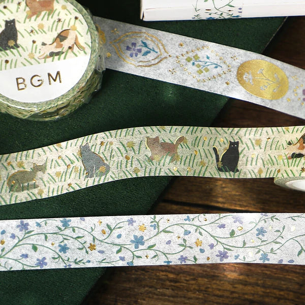 BGM Cats - Flower & Grass Handkerchief Collection Japanese masking tape - Paper Kooka Stationery Australia