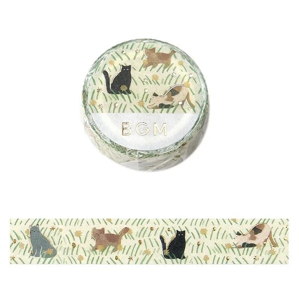 BGM Cats - Flower & Grass Handkerchief Collection washi tape - Paper Kooka Stationery Australia