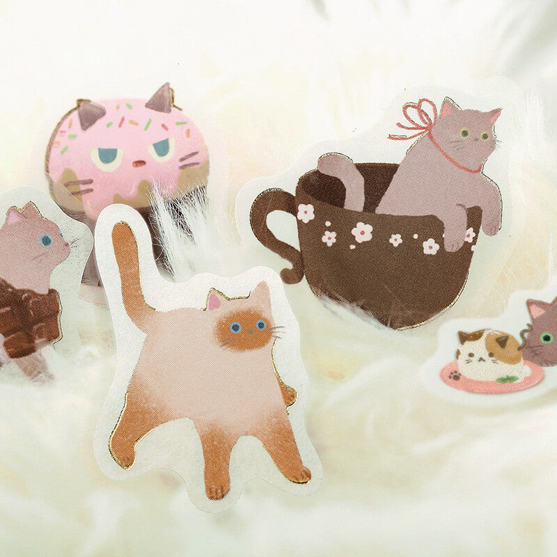 BGM Chocolate Kitten Cafe Flake Stickers with cute brown cats - Paper Kooka Stationery Shop Australia