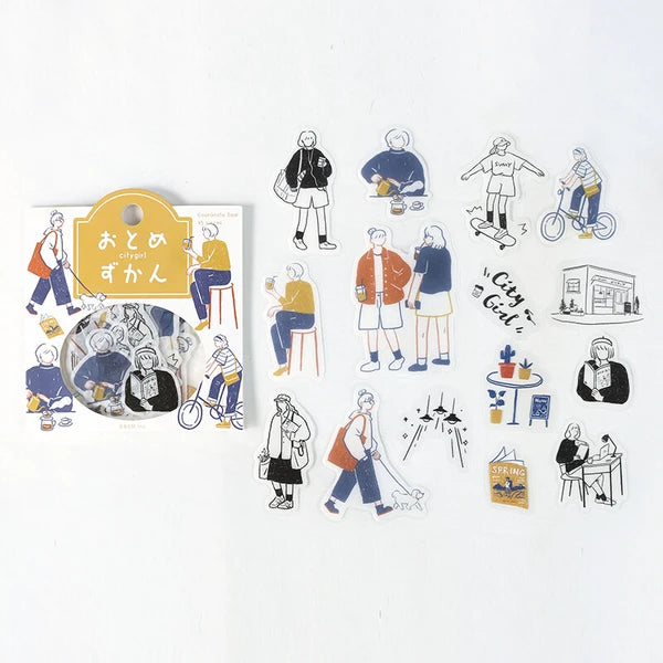 BGM City Girls - Illustrated Book Collection PET & Washi Stickers with 15 designs both coloured and black and white with women enjoying city life - Paper Kooka Stationery Australia