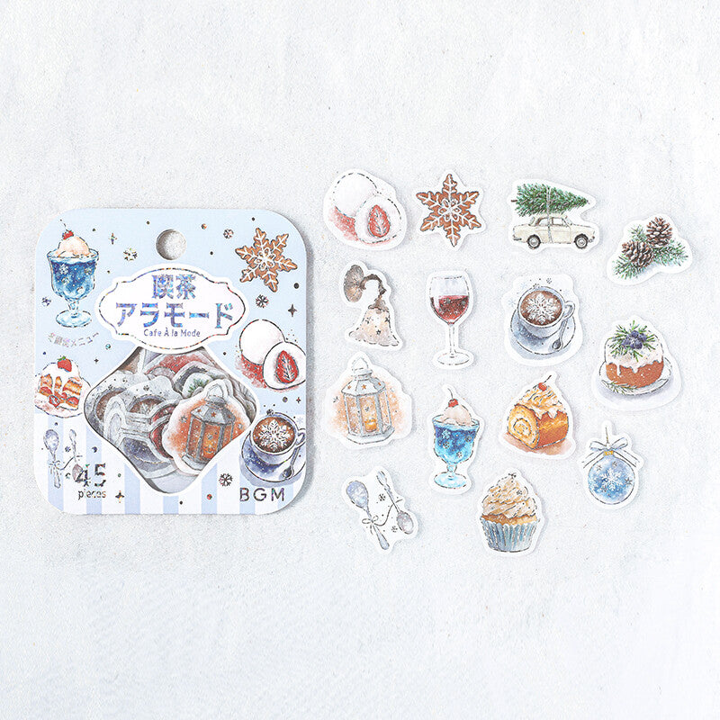 BGM Coffee a La Mode Winter Only Flake Stickers 15 designs with Christmas sweets and decorations - Paper Kooka Stationery Australia