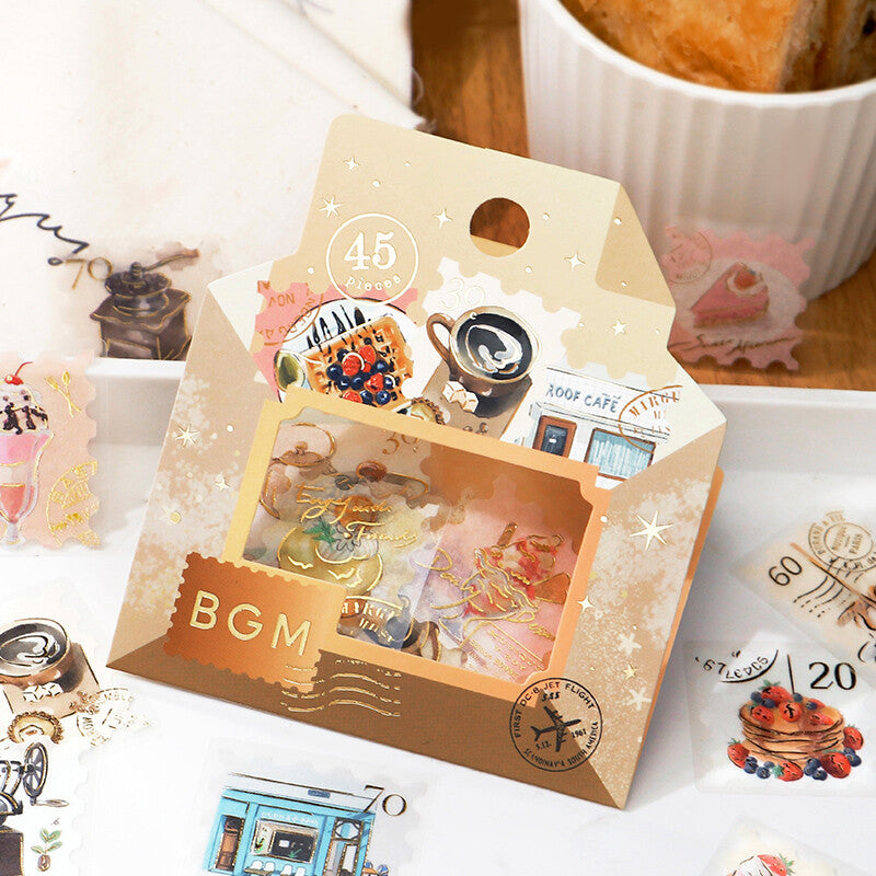 BGM Coffee Days Post Office Flake Stickers with cafe themed stickers - Paper Kooka Stationery Australia