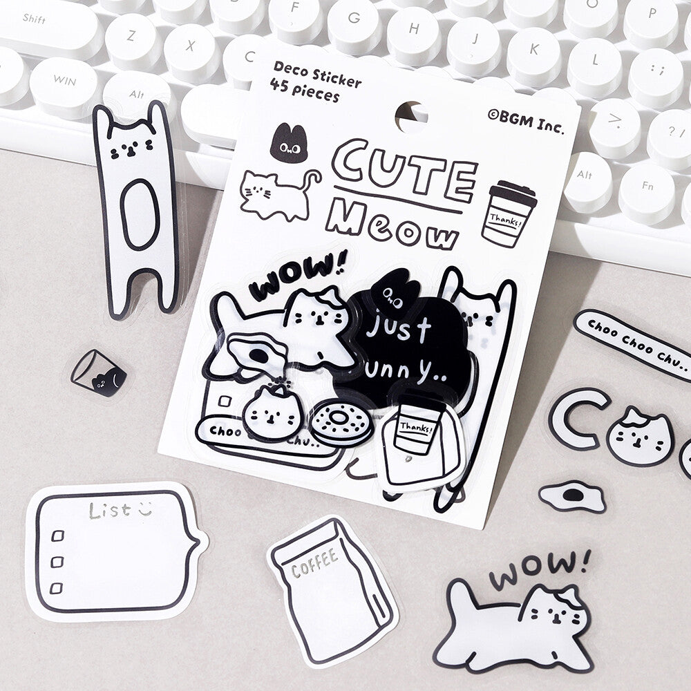 Cute Meow Yuruku Iko-yo PET & Washi Flake Stickers