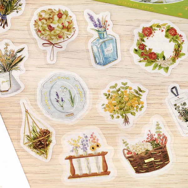 BGM Hana Marche - Flea Market Collection Flake Stickers with bouquets and flowers - Paper Kooka Stationery Australia