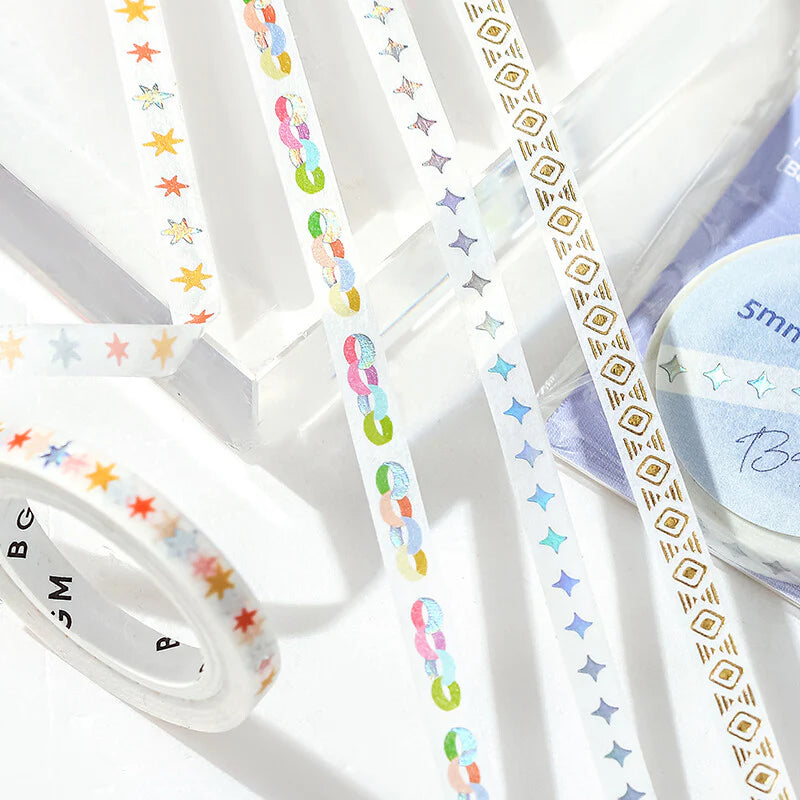 BGM Holographic Colour Star - Basic thin washi tape collection - Paper Kooka Stationery Australia