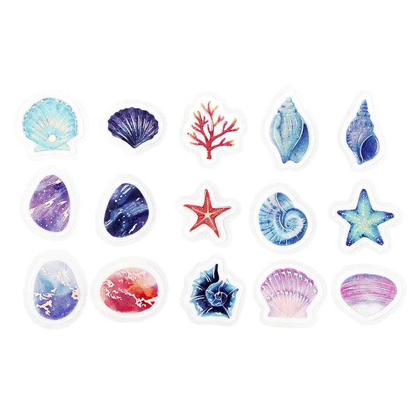 BGM Jewel of the beach Flake Stickers  15 designs with starfish and seashells - Paper Kooka Stationery Australia