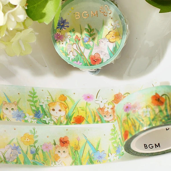 BGM Late Afternoon Kitty - Flowers and Cats decorative tape - Paper Kooka Stationery Australia