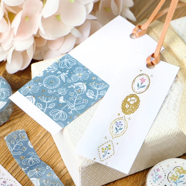 BGM Light Blue - Flower & Grass Handkerchief Collection Japansese masking tape - Paper Kooka Stationery Australia