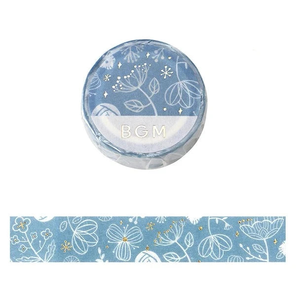 BGM Light Blue - Flower & Grass Handkerchief Collection washi tape - Paper Kooka Stationery Australia