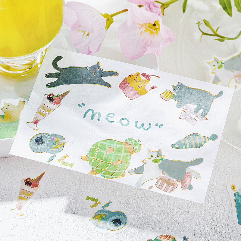 BGM Melon Kitten Cafe Flake Stickers with funny cats for cute journals - Paper Kooka Stationery Shop Australia