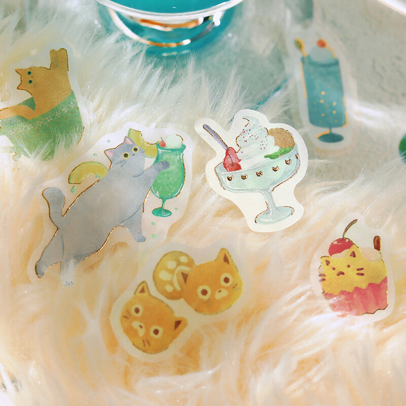 BGM Melon Kitten Cafe Flake Stickers with cute cats and desserts - Paper Kooka Stationery Shop Australia