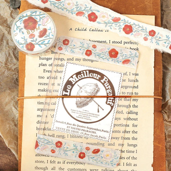BGM Plum - Flower Pattern washi tape for journaling and scrapbooking - Paper Kooka Stationery Australia