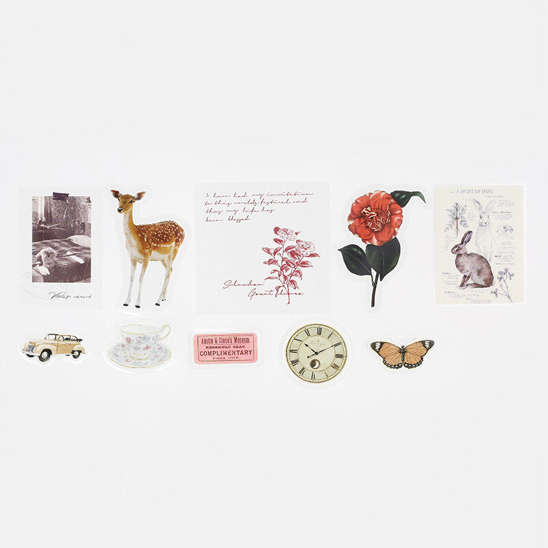 BGM Red Vintage PET & Washi Deco Stickers 10 designs with forest animals and florals- Paper Kooka Australia