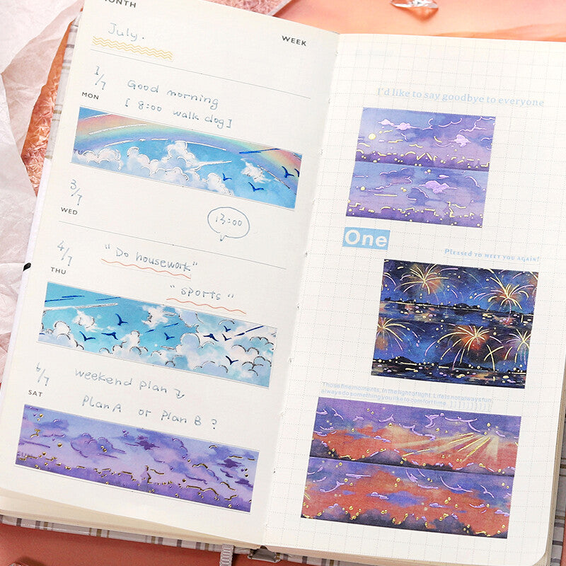 BGM Sky Illustrated Book washi tapes collection with different skies perfect for journaling and decorating - Paper Kooka Stationery Shop Australia