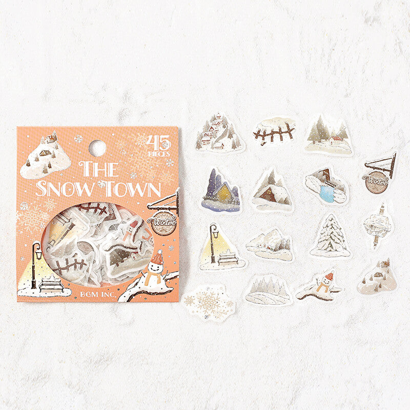 BGM Snowy Town Flake Stickers 15 designs with snow and winter sceneries - Paper Kooka Stationery Australia