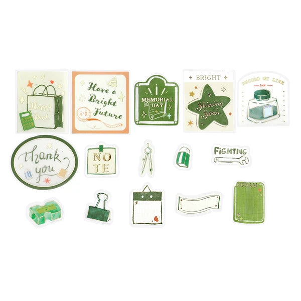 BGM Stationery - Holiday Store Tour Tracing Paper Deco green Stickers 15 designs - Paper Kooka Australia