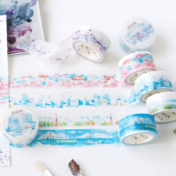 BGM Watercolour Coastal Town masking tape collection from Japan - Paper Kooka Stationery Australia