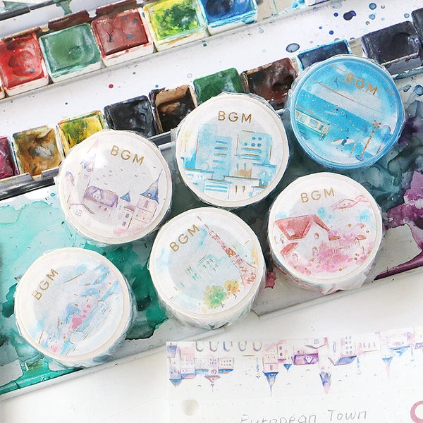 BGM Watercolour Coastal Town watercolour washi tapes - Paper Kooka Stationery Australia