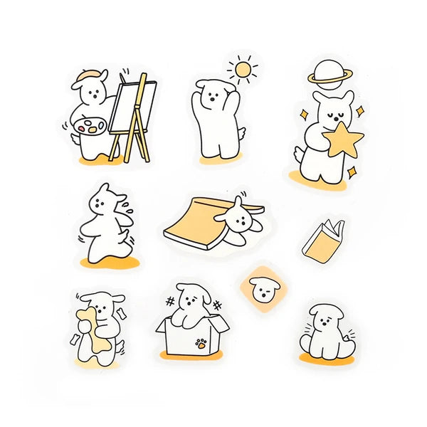 BGM Yellow - Petit Puppy PET Clear Stickers 10 designs with yellow dogs - Paper Kooka Australia