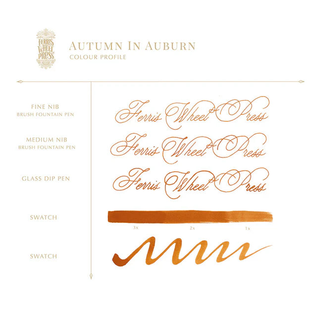 Ferris Wheel Press Autumn in Auburn 38ml Ink writing sample - Paper Kooka Stationery Australia