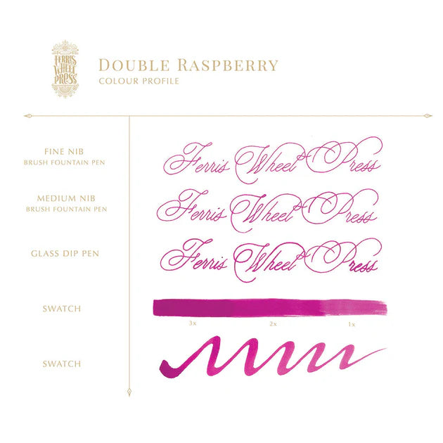 Ferris Wheel Press Double Raspberry 38ml Ink writing sample - Paper Kooka Stationery Australia