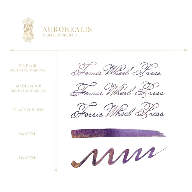 Ferris Wheel Press Aurorealis 38ml Ink violet writing sample - Paper Kooka Stationery Australia