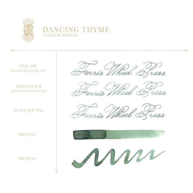 Ferris Wheel Press Dancing Thyme 38ml Ink writing sample - Paper Kooka Stationery Australia