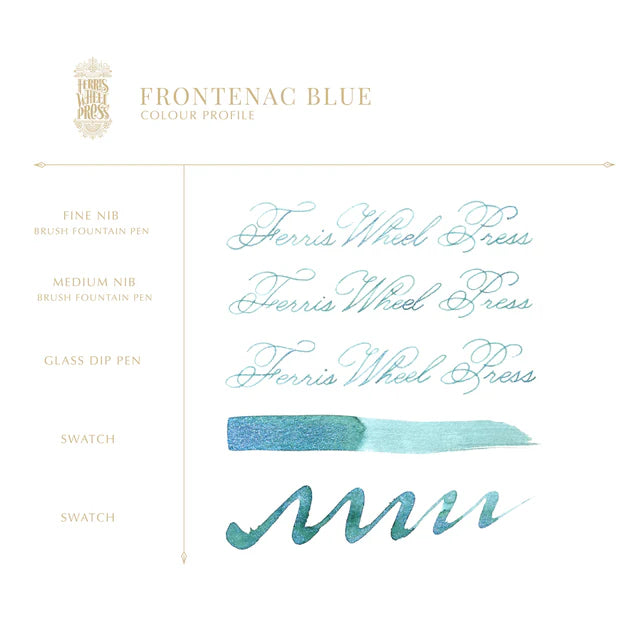 Ferris Wheel Press Frontenac Blue 38ml Ink writing sample - Paper Kooka Stationery Australia