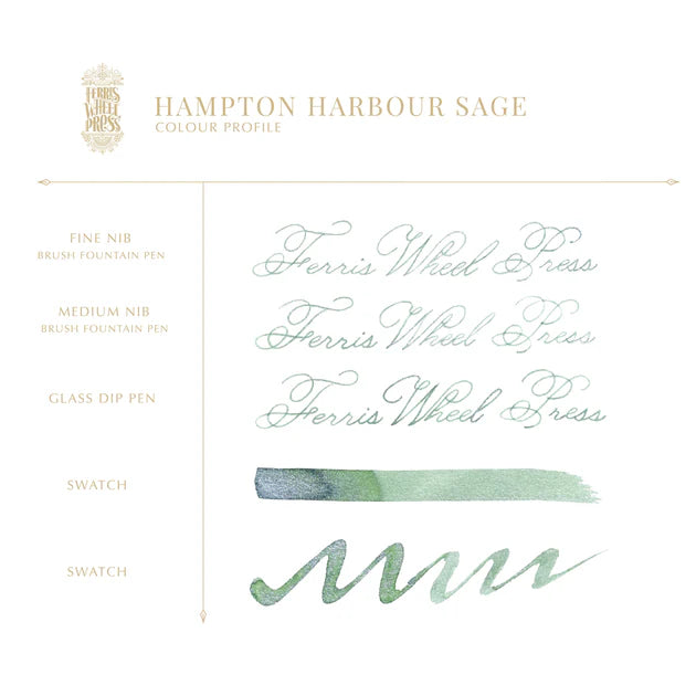 Ferris Wheel Press Hampton Harbour Sage 38ml Ink writing sample - Paper Kooka Stationery Australia